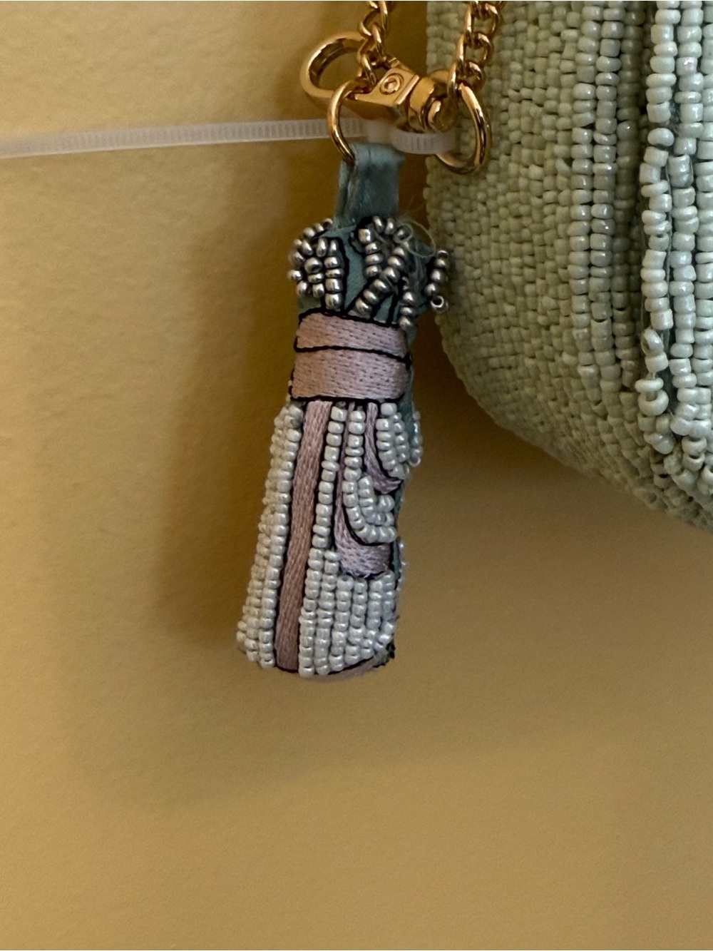Handcrafted in India Beaded Pink Golf Cart on Light Mint. Golf bag charm. NWT - Picture 5 of 11